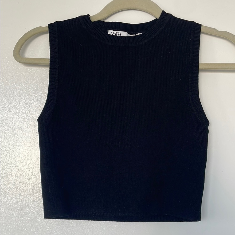 Zara Black Knit Crop Tank Top NWT